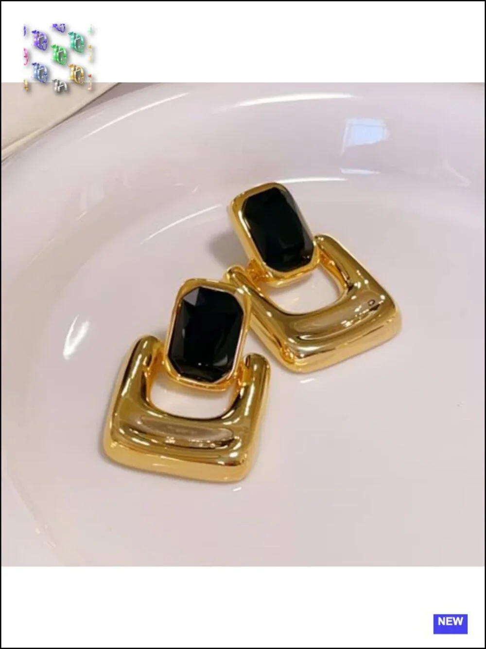 Chunky Geometric Square Drop Dangle Earrings Gold Plated Copper
